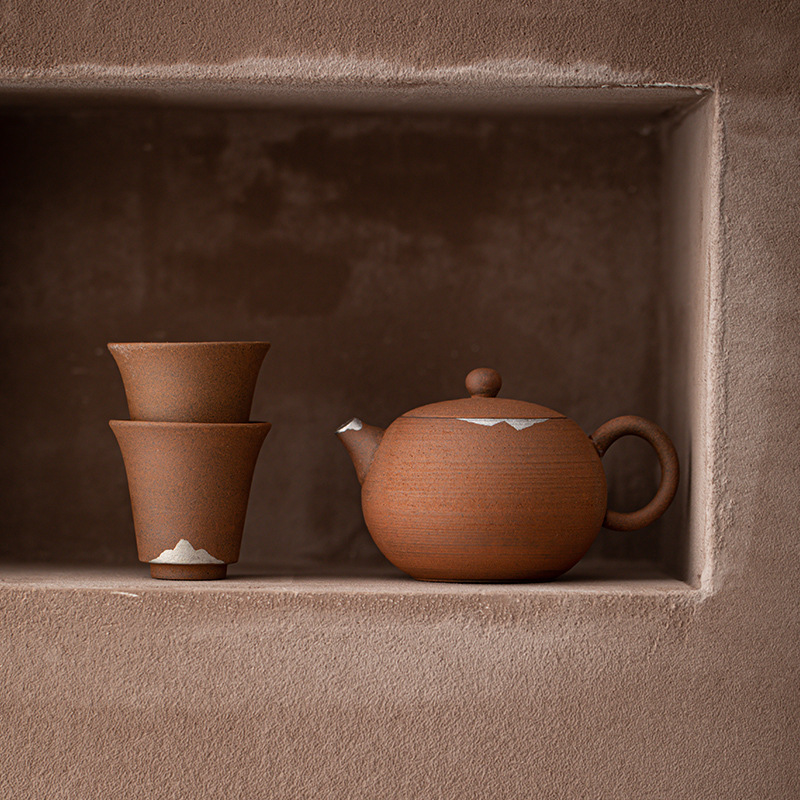 Ấm tròn nhỏ bằng bùn đá cũ trống rỗng ấm trà mạ bạc cổ điển dụng cụ trà Kung Fu gia dụng ấm đơn bóng lỗ lọc pha trà