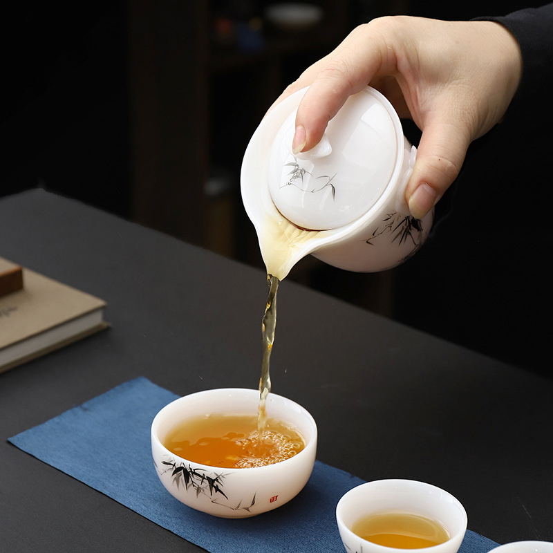 Dehua Sứ Trắng Béo Cừu Ngọc [Guo Zhibao] Ngọc Băng Sứ Vẽ Tay Mực Tre Men Du Lịch Bộ Đèn Sang Trọng Cao Cấp
