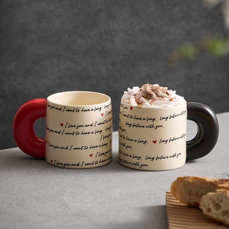 Cặp đôi tai lớn cốc gốm sứ văn phòng tại nhà cốc cao cấp sáng tạo tiếng Anh cốc nước latte nghệ thuật cốc cà phê