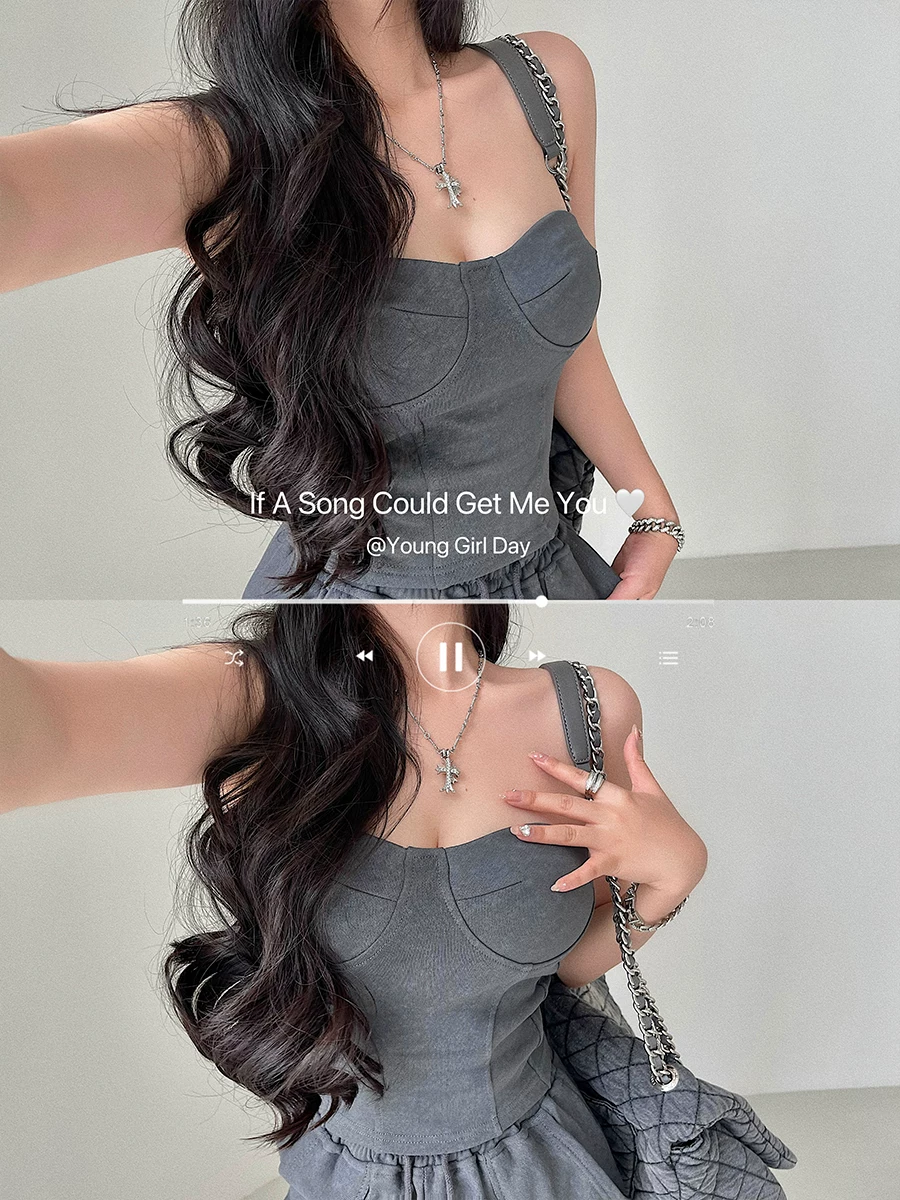 YoungGirlDay sexy fishbone tube top quần ống rộng cạp cao quần dài đến sàn hợp thời trang