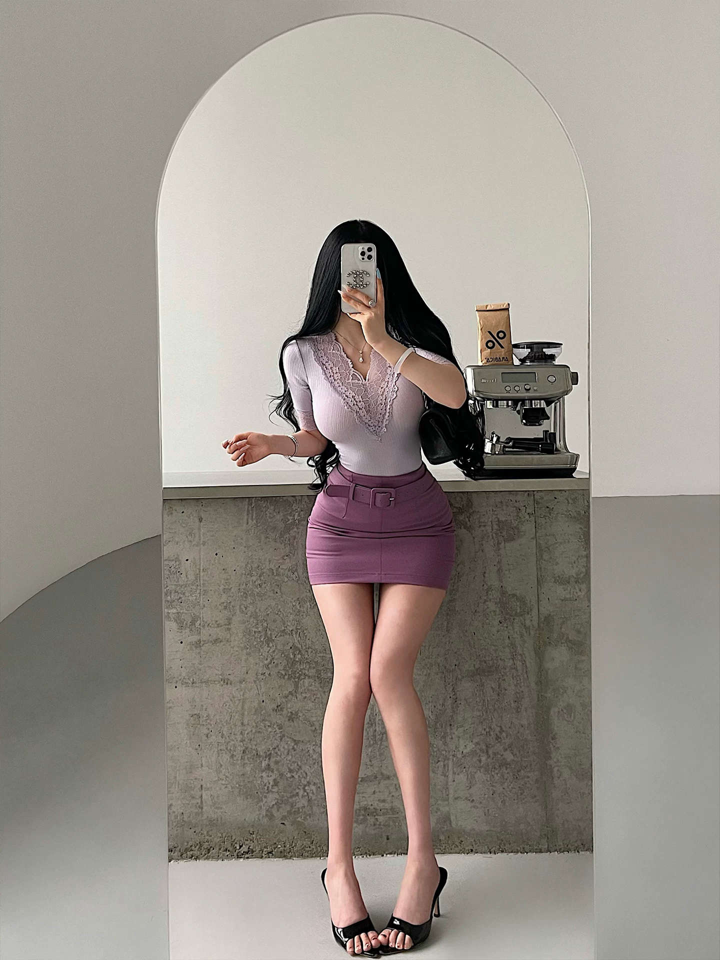 YoungGirlDay Phong cách Hàn Quốc thuần khiết gợi cảm OL váy cạp cao chống lộ hàng, váy ngắn ôm sát hông có thắt lưng
