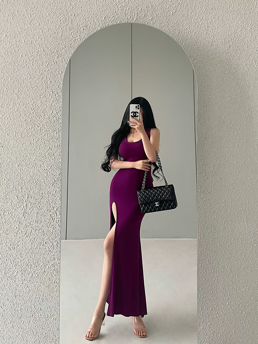 YoungGirlDay khao khát thuần khiết gợi cảm ôm sát cơ thể không tay xẻ tà cao cấp váy đuôi cá váy dài