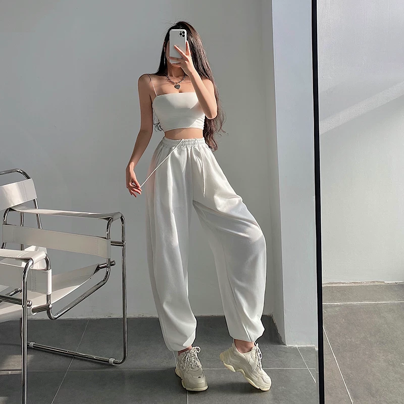 YoungGirlDay Quần jogger dây rút cạp cao dáng rộng phong cách Âu Mỹ, quần thể thao đa năng dành cho nữ