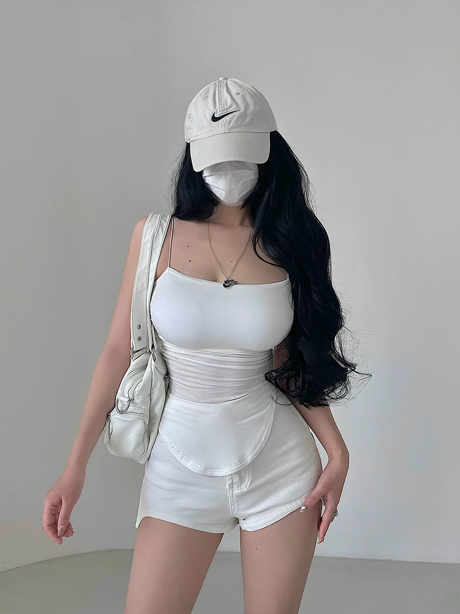 YoungGirlDay gợi cảm, ôm sát, dây đeo spaghetti, xếp nếp, viền cong, áo ống có đệm ngực