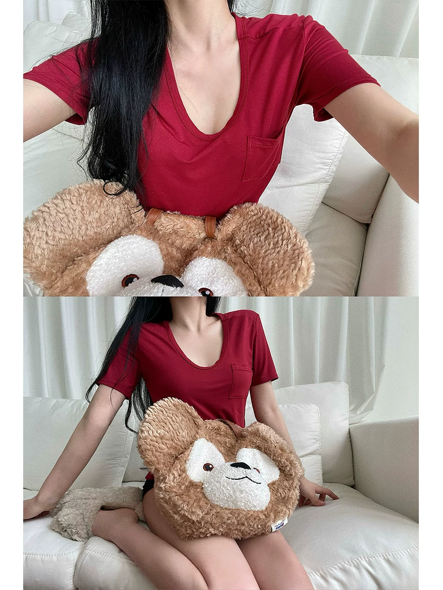 YoungGirlDay phong cách thoải mái, thiết kế túi thon gọn, thiết kế túi thon gọn cơ bản, áo thun ngắn tay màu trơn cơ bản