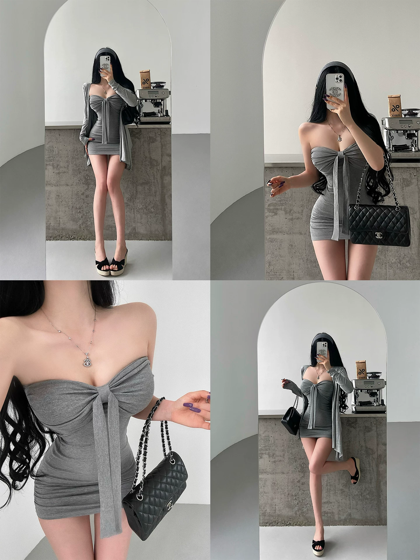 YoungGirlDay khao khát thuần khiết hot girl gợi cảm thắt nơ eo xếp nếp váy bodycon không dây váy ngắn