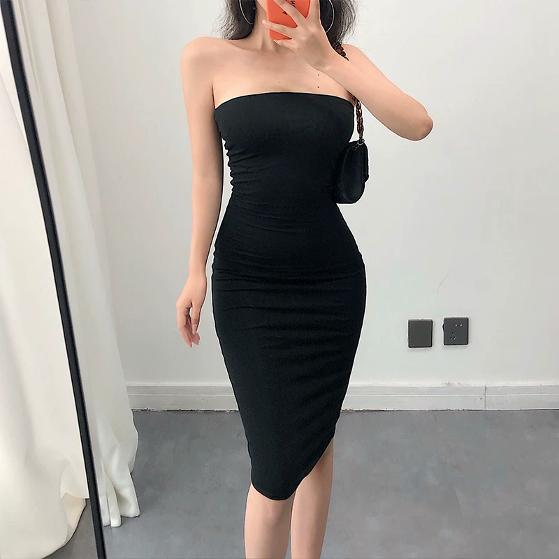 YoungGirlDay Váy bodycon không dây hai lớp, kiểu dáng ôm sát, gợi cảm, phong cách Âu Mỹ.