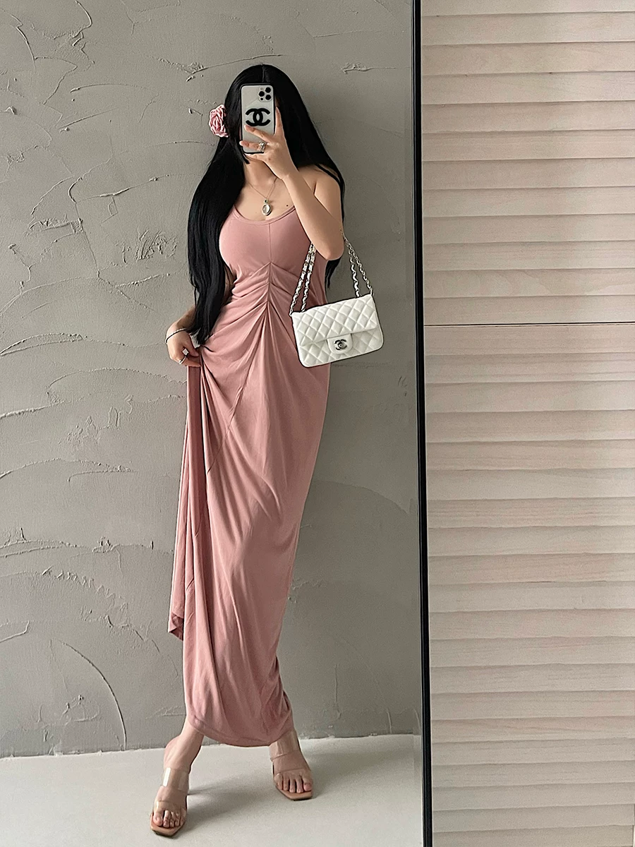 YoungGirlDay khao khát thuần khiết, gợi cảm, ôm sát, xếp nếp, thắt eo, váy dài kiểu racerback