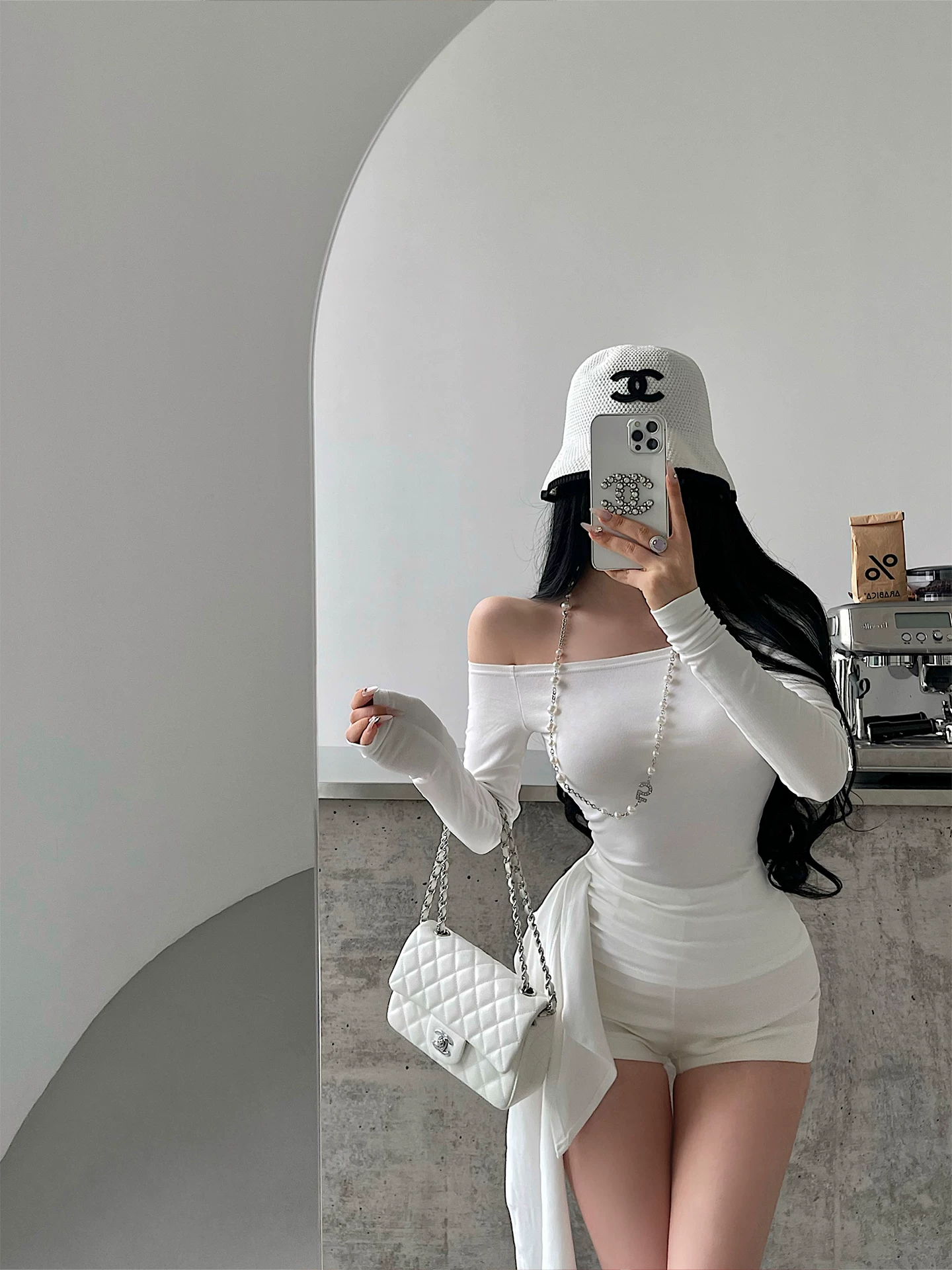 YoungGirlDay Pure Desire Gợi cảm lệch vai Slim Fit Ruched Eo bên hông có dây buộc Áo thun dài tay hàng đầu