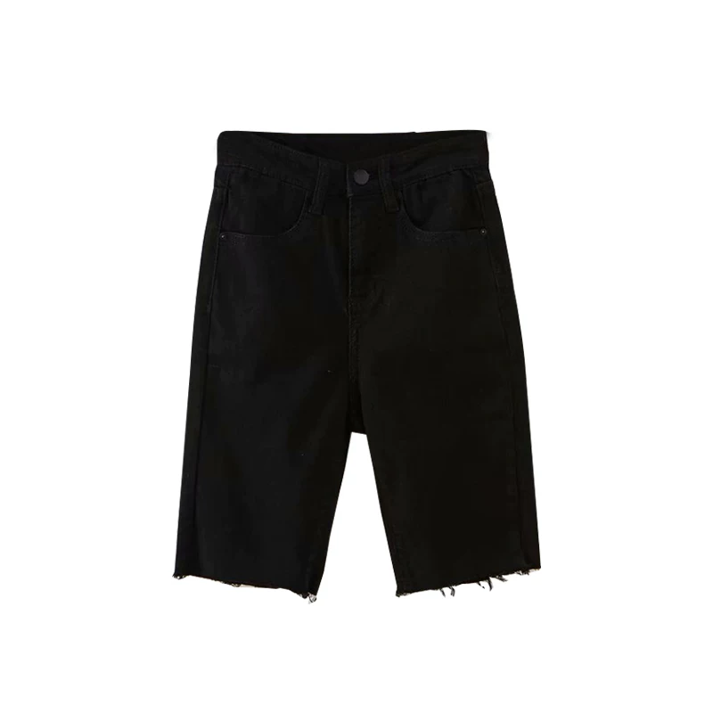 YoungGirlDay Quần short denim ôm sát eo cao màu đen phong cách châu Âu và Mỹ