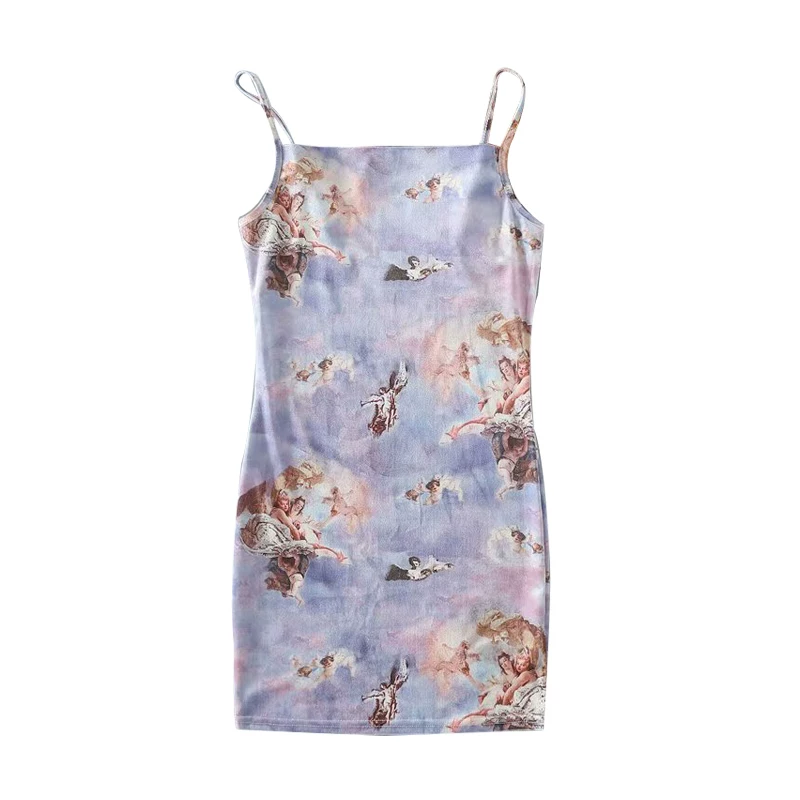 YoungGirlDay phong cách niche in hình thiên thần nhung bó sát gợi cảm bodycon váy ngắn váy ngắn