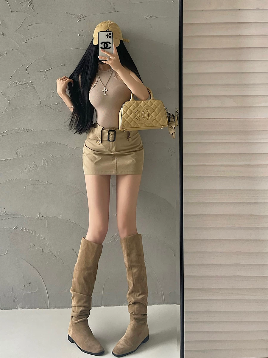 YoungGirlDay váy công sở chống lộ hàng, cạp cao, kiểu dáng hot girl, có quần short an toàn và thắt lưng.