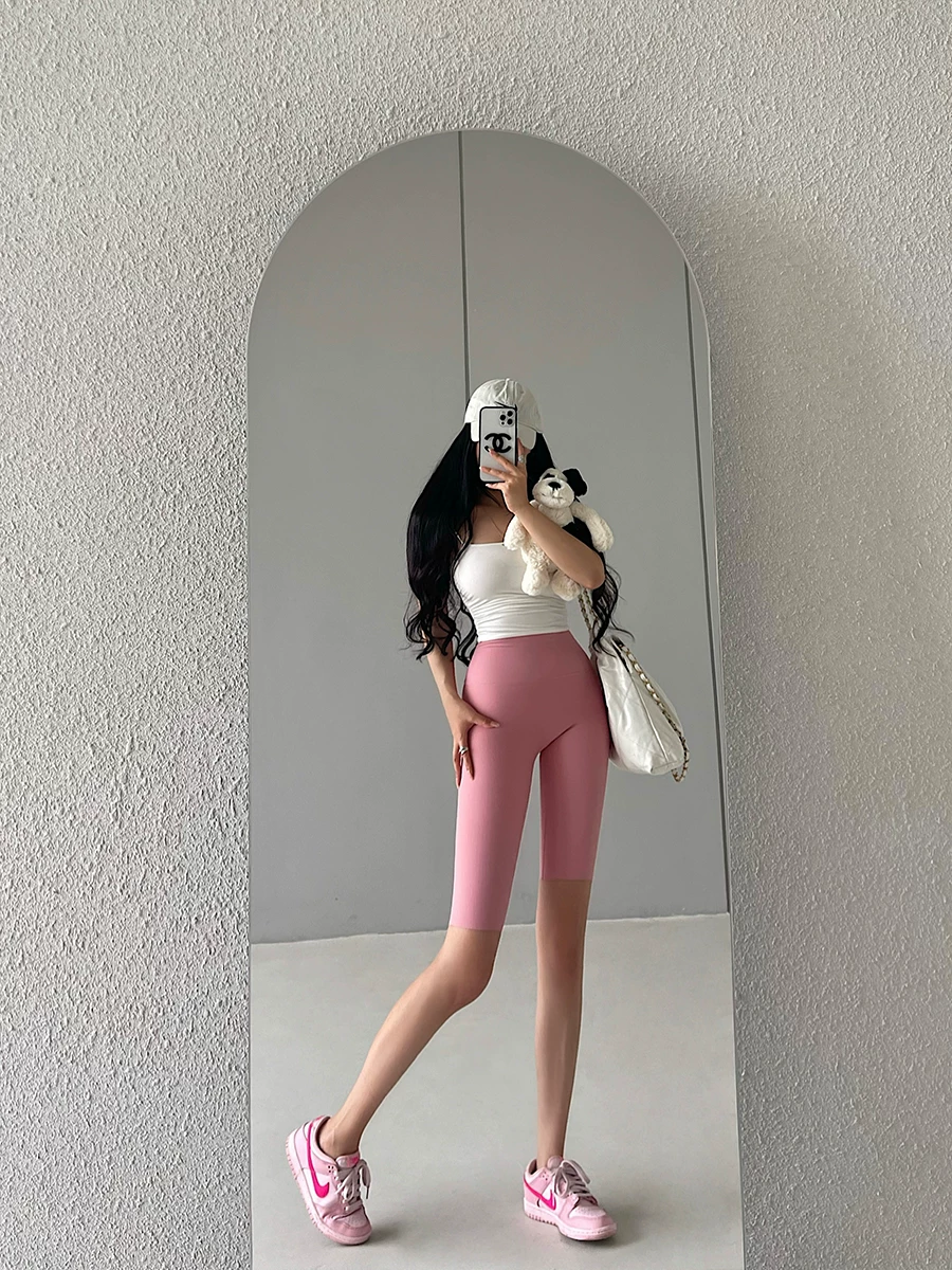 YoungGirlDay Quần short thể thao cạp cao kiểu Âu Mỹ, ôm sát, nâng mông, quần short đi xe đạp, quần short thể thao
