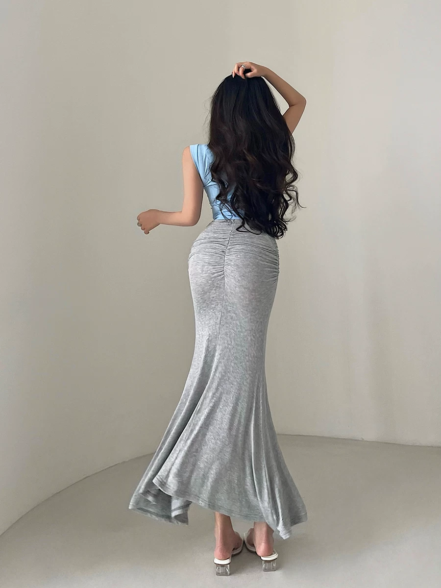 YoungGirlDay phong cách thuần khiết gợi cảm, váy đuôi cá ôm sát, xếp ly, co giãn, váy dài