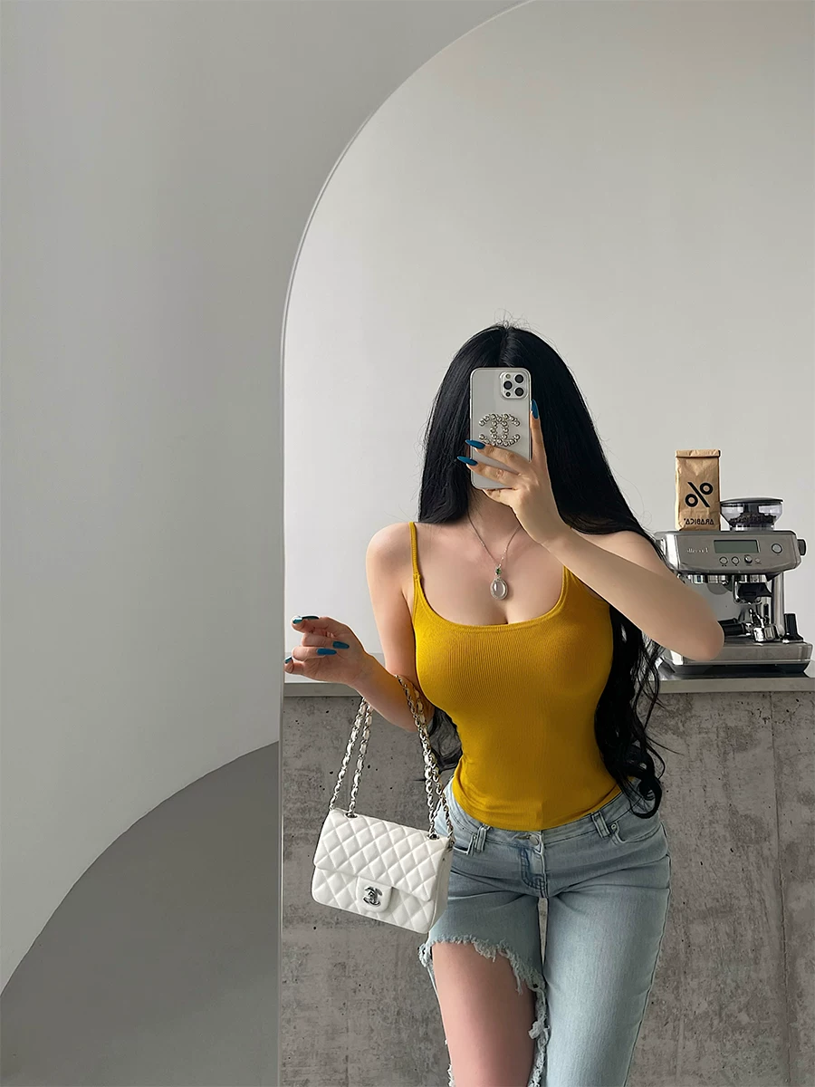 Áo camisole nữ YoungGirlDay, chất liệu thun ôm sát, màu trơn, đa năng, gợi cảm, thiết kế cơ bản, dành cho những cô gái trẻ.