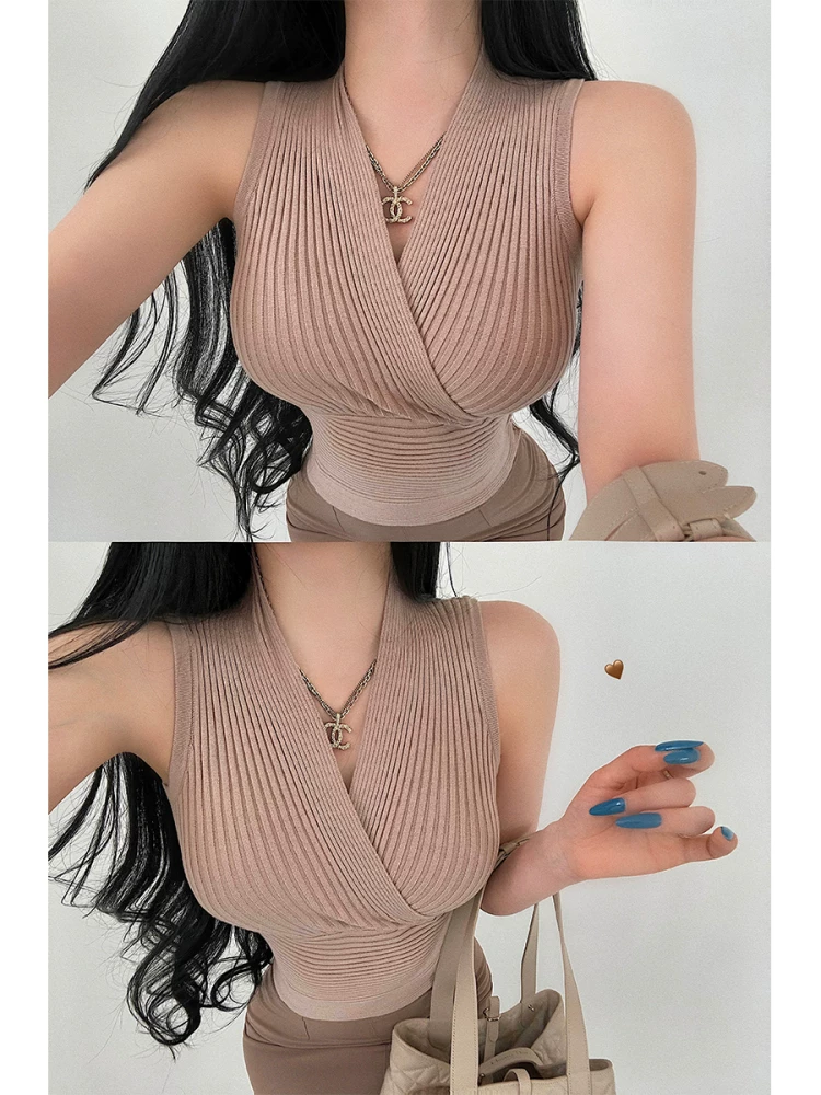 Áo thun nữ dệt kim ôm sát, cổ chữ V, không tay, tôn dáng, gợi cảm, phong cách YoungGirlDay pure desire hot girl.