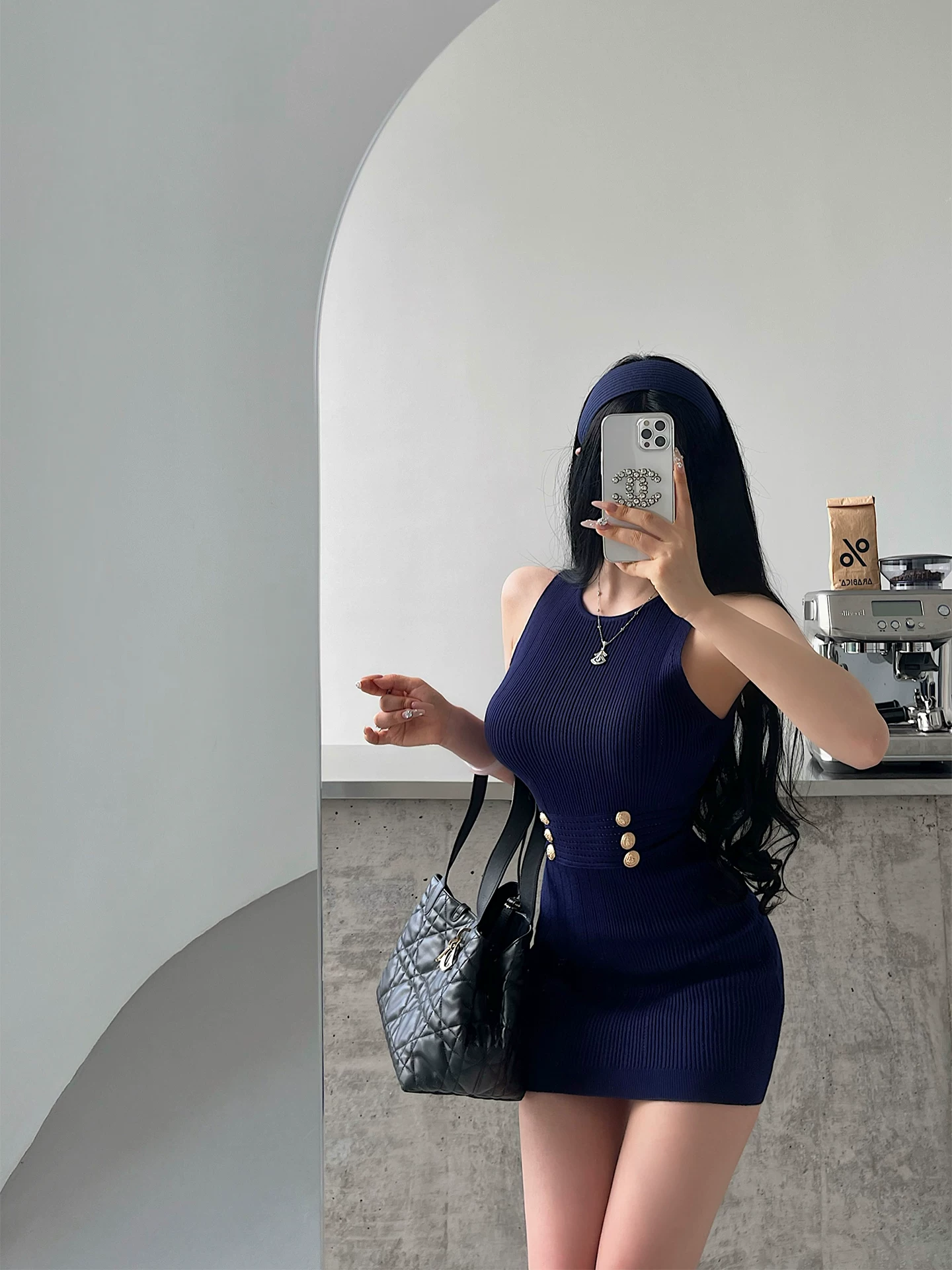YoungGirlDay phong cách Hàn Quốc thuần khiết khao khát thon gọn eo thon gọn có khóa kim loại không tay đầm bodycon váy ngắn