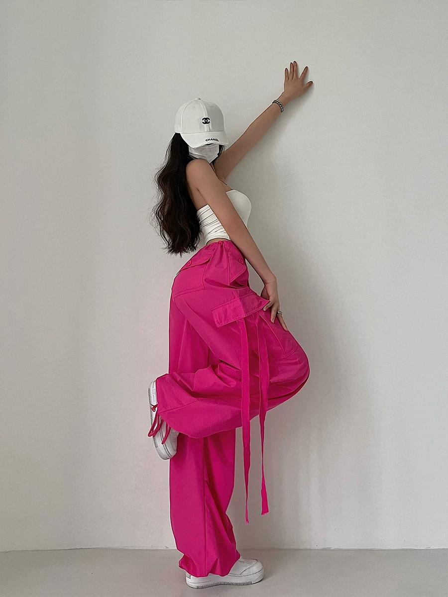 YoungGirlDay Phong cách đường phố kiểu Mỹ dáng rộng vừa vặn, quần jogger dây rút, quần dài ống rộng, quần dài thường ngày hợp thời trang
