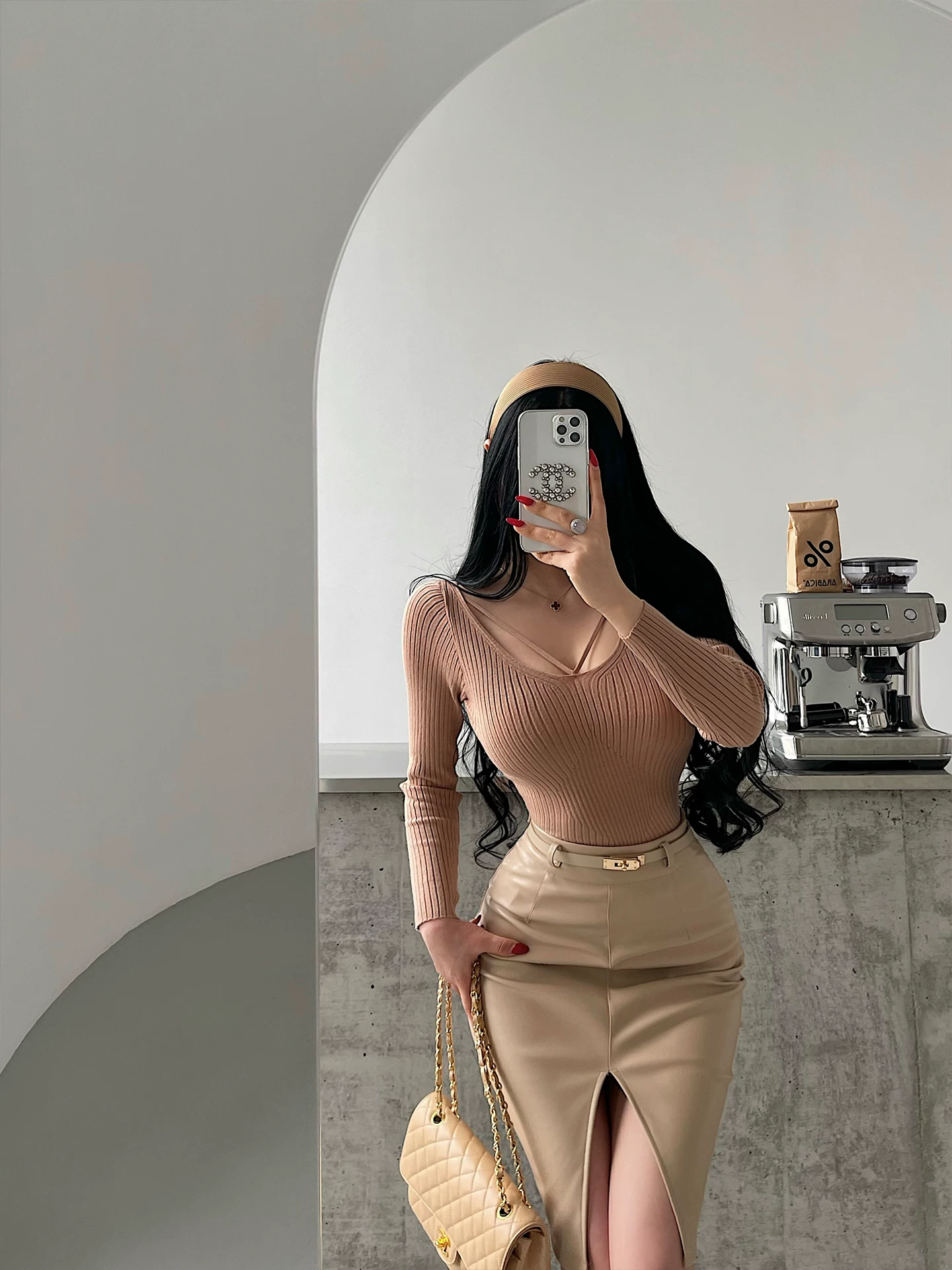 YoungGirlDay Pure Desire Style Phong cách gợi cảm cổ chữ U buộc dây chéo Slim Fit Áo dệt kim dài tay