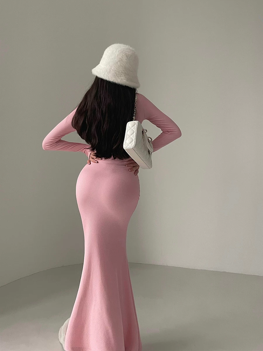 YoungGirlDay váy đuôi cá ôm sát gợi cảm có khóa kéo dài tay, váy đuôi cá dài