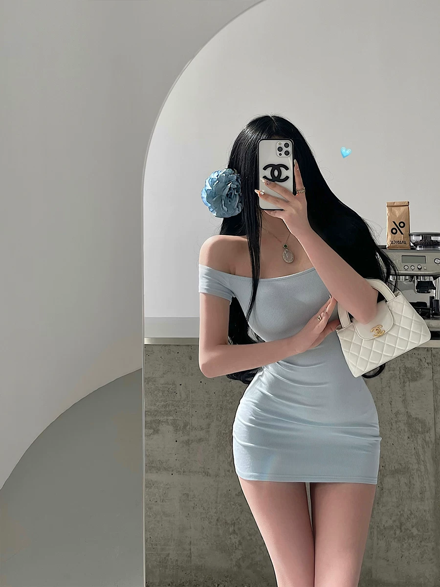 YoungGirlDay khao khát thuần khiết hot girl gợi cảm một vai ôm sát eo thon gọn váy ống ôm sát váy ngắn