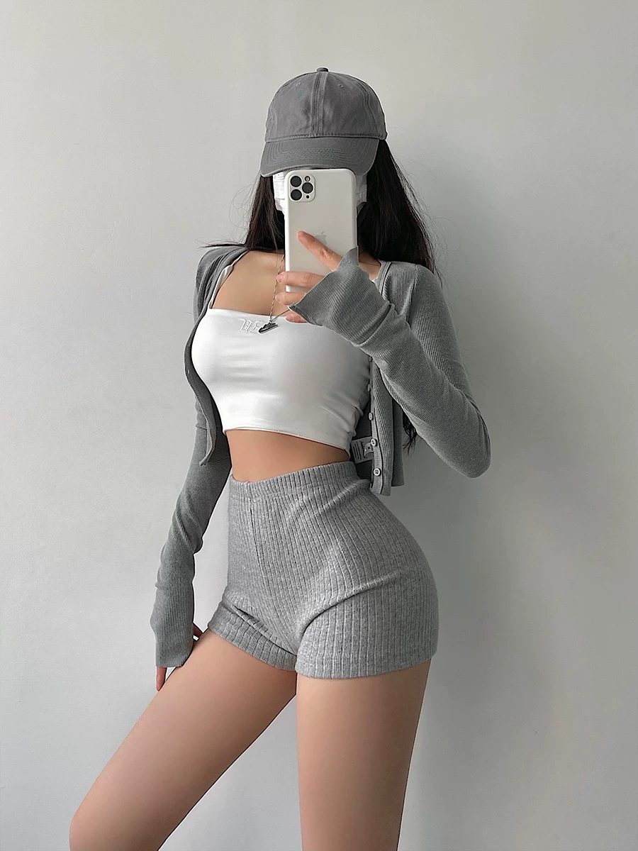 YoungGirlDay Quần short thể thao dệt kim màu trơn ôm sát hông phong cách Âu Mỹ phong cách Âu Mỹ quần short thể thao thông thường