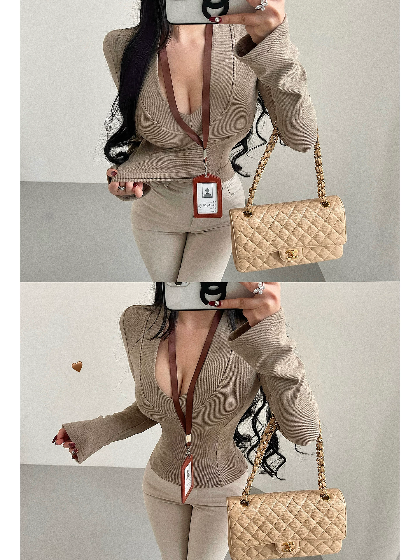 YoungGirlDay khao khát thuần khiết gợi cảm cổ chữ V sâu ôm sát eo thon gọn tay dài loe áo sơ mi cơ bản Áo thun