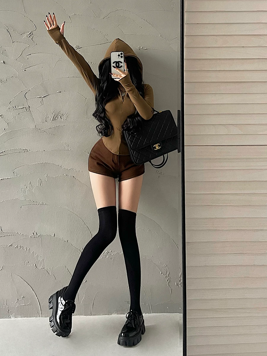 YoungGirlDay Pure Desire Style Có mũ trùm đầu có dây kéo Slim Fit German Velvet Áo nỉ thông thường Áo thun dài tay dành cho nữ.