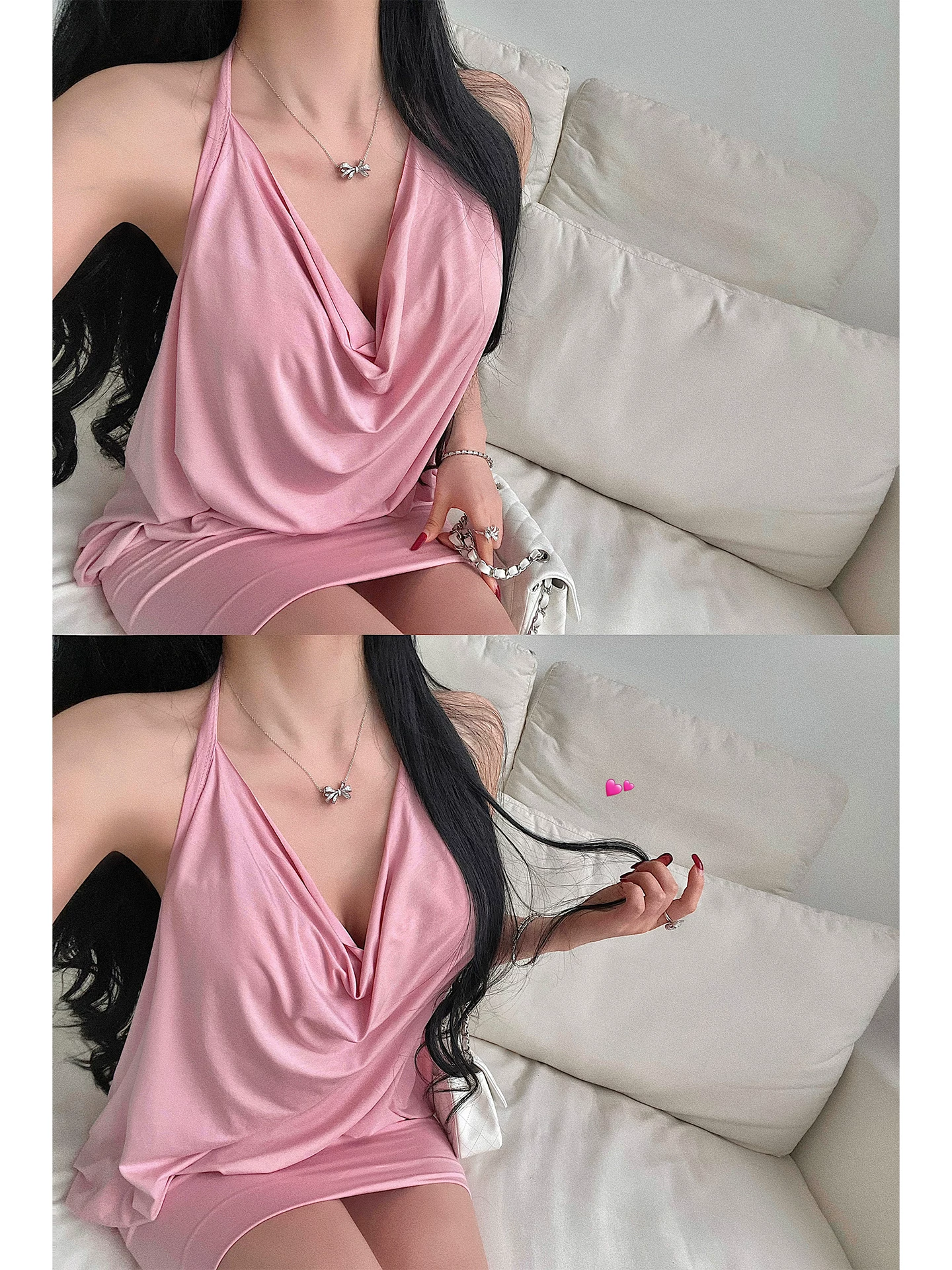 YoungGirlDay khao khát thuần khiết phong cách lười biếng gợi cảm hở lưng dáng rộng tôn dáng váy cổ yếm váy ngắn ôm hông