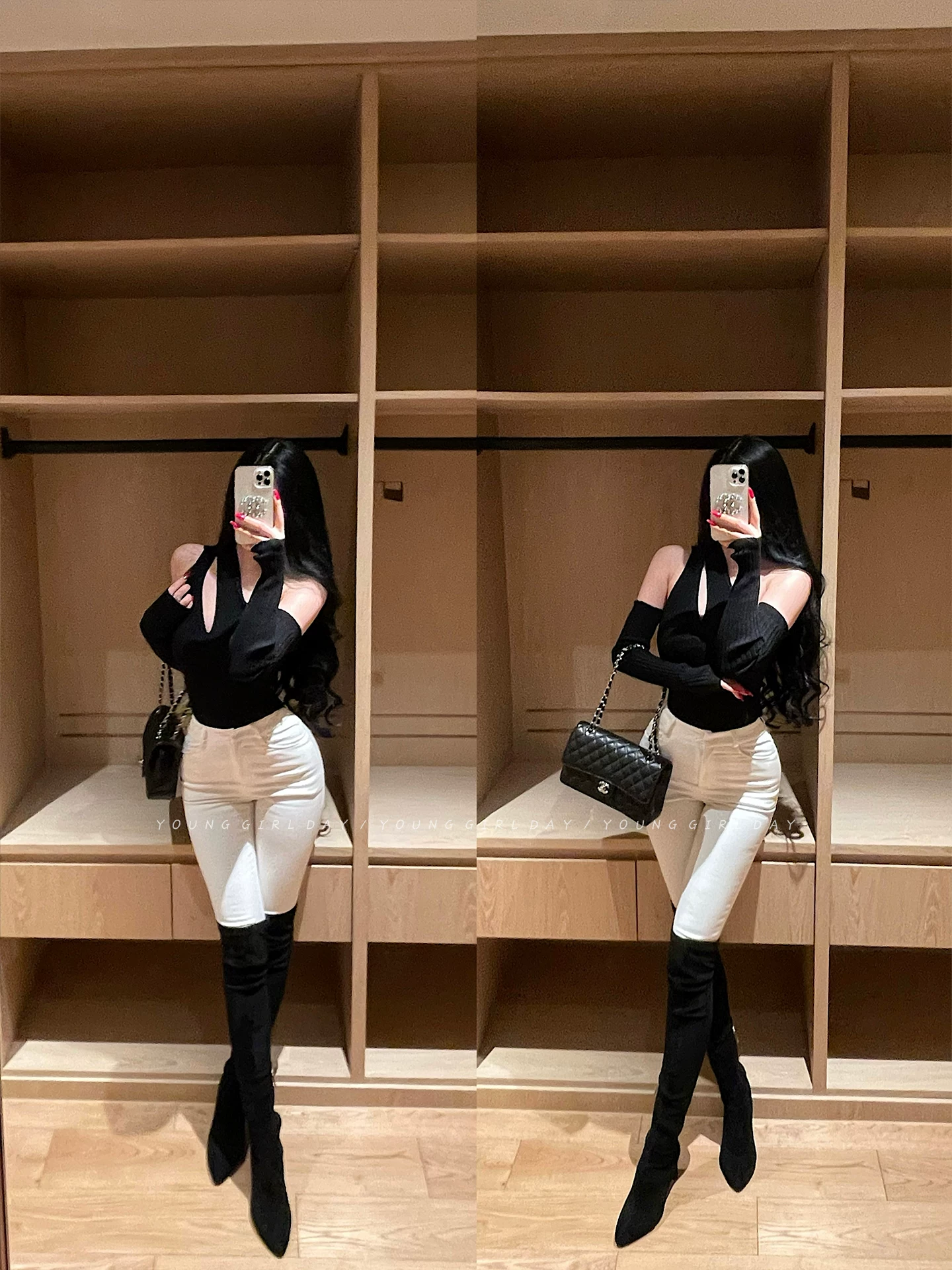 YoungGirlDay Quần skinny ống bó sát cạp cao co giãn kiểu Hàn Quốc dành cho nữ.