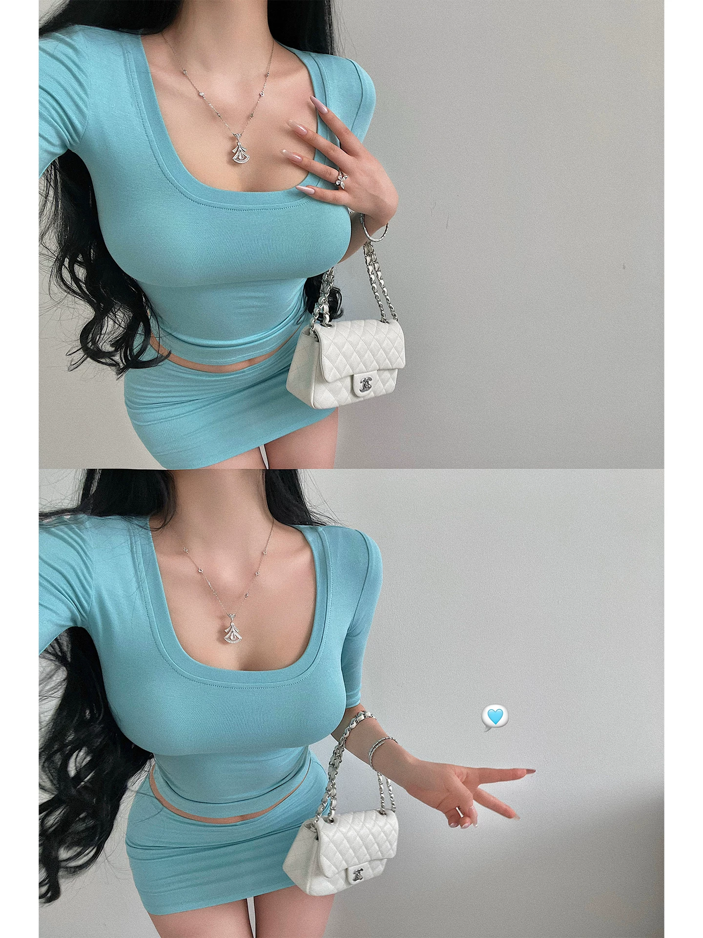 YoungGirlDay【King of Outfits 2.0】Áo thun tay lửng gợi cảm thuần khiết và váy ôm sát eo thấp