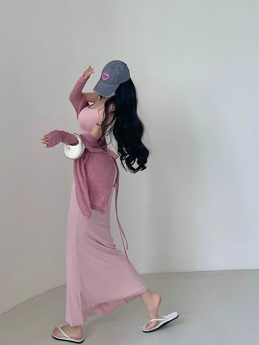 YoungGirlDay phong cách thuần khiết gợi cảm, ôm sát cơ thể, co giãn, đầm dây đuôi cá, đầm dài