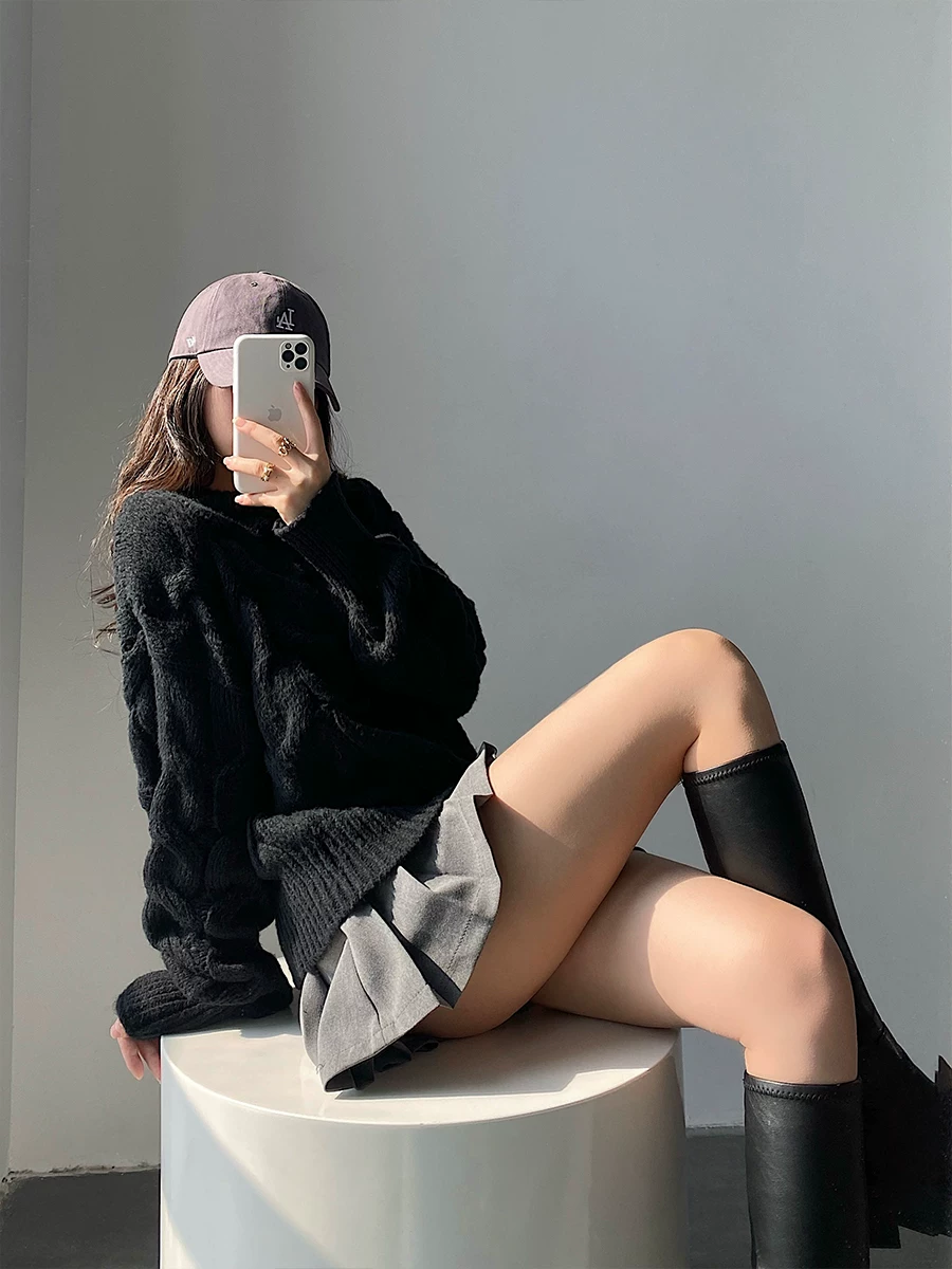 Áo len chui đầu dệt kim dày dặn, tay dài, cổ tròn, dáng rộng, phong cách retro Mỹ của YoungGirlDay.