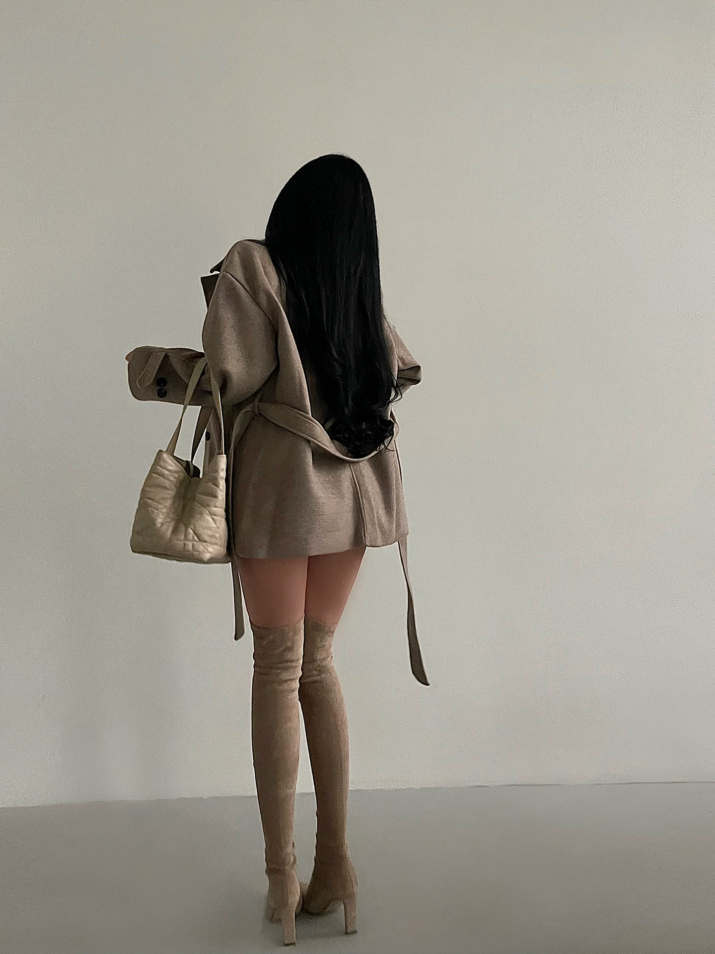 YoungGirlDay Áo khoác len mùa thu đông kiểu Hàn Quốc cổ đứng thông minh, có dây buộc eo, kiểu dáng Hàn Quốc.