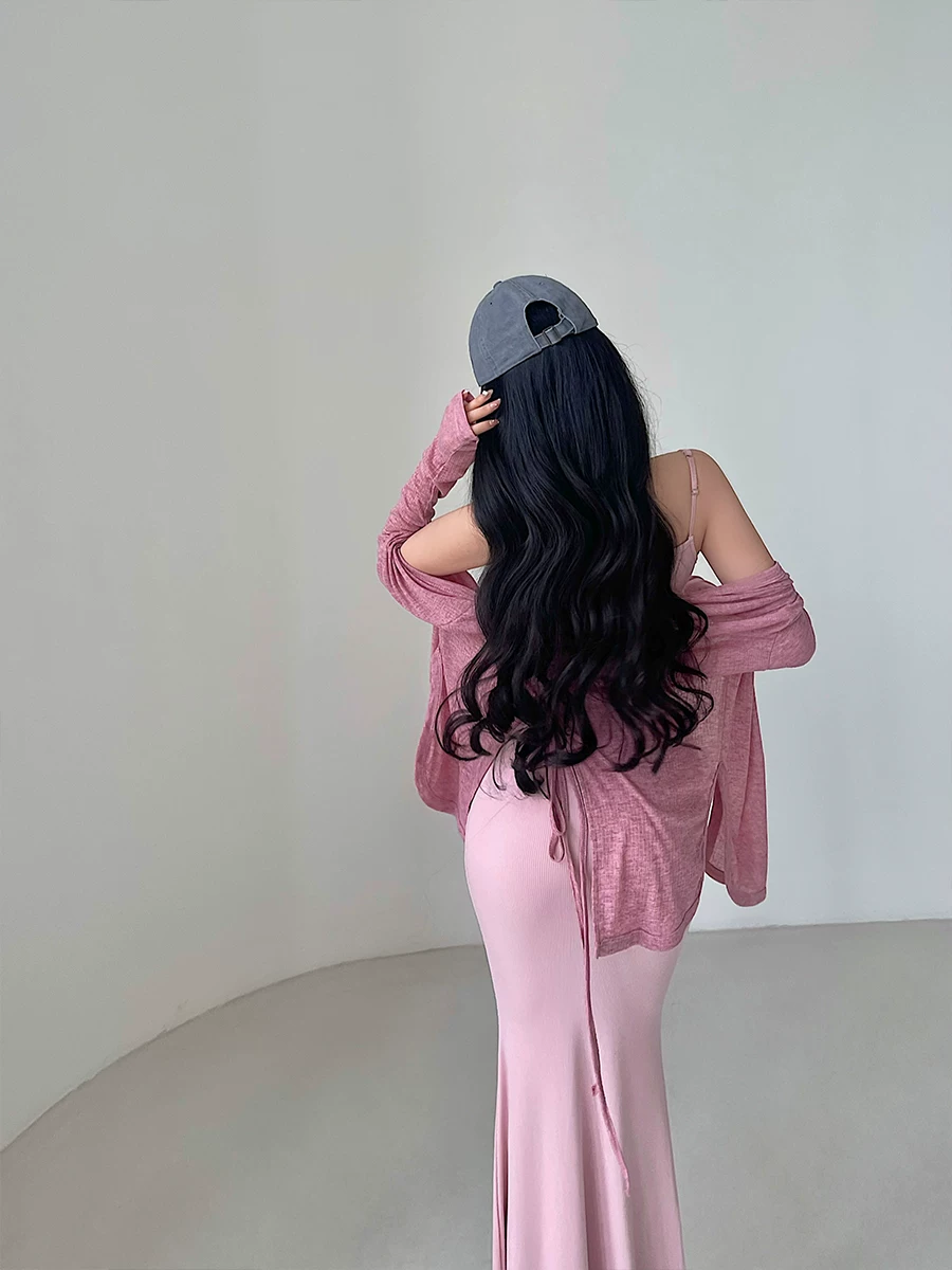 YoungGirlDay Pure Desire Áo khoác cardigan dáng rộng cổ chữ V có dây buộc eo, áo khoác mỏng chống nắng dành cho nữ