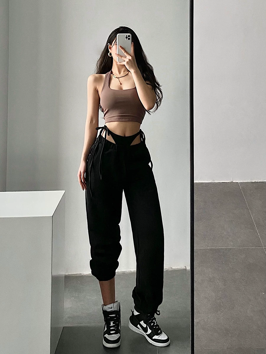 YoungGirlDay Phong cách đường phố châu Âu và Mỹ quần jogger cạp cao dây rút dáng rộng giảm béo quần thể thao quần dài thể thao dành cho nữ