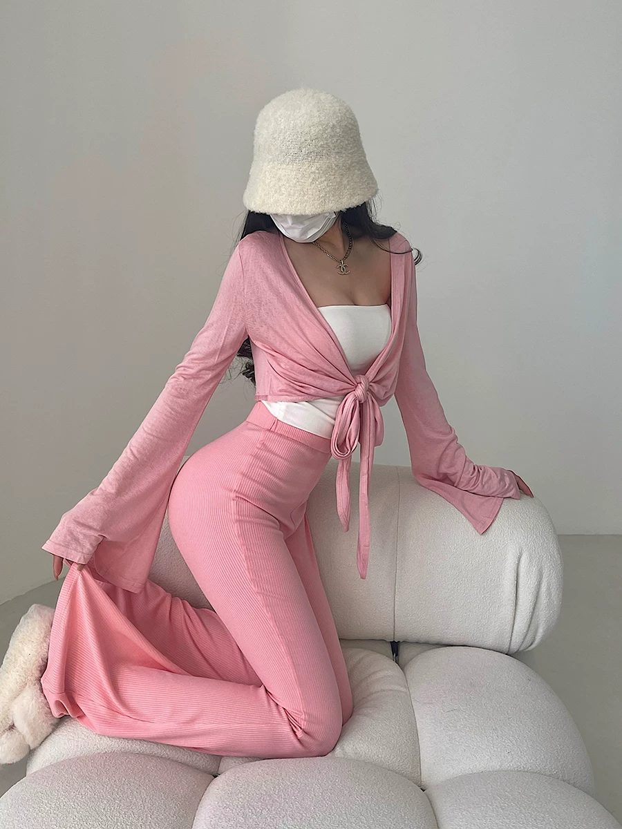YoungGirlDay phong cách thuần khiết khao khát sự khao khát, áo cardigan ngắn tay chuông màu trơn, áo khoác chống nắng siêu mỏng