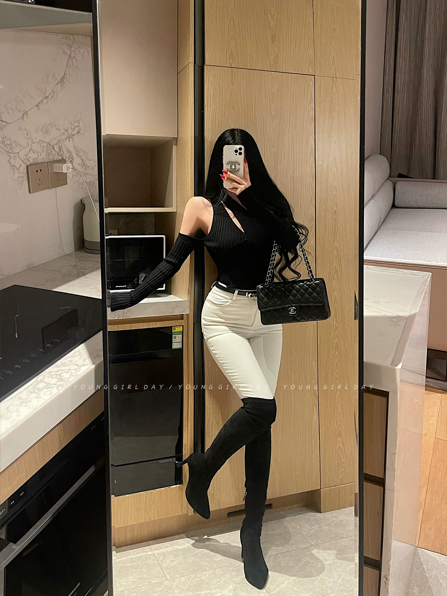 YoungGirlDay Quần skinny ống bó sát cạp cao co giãn kiểu Hàn Quốc dành cho nữ.