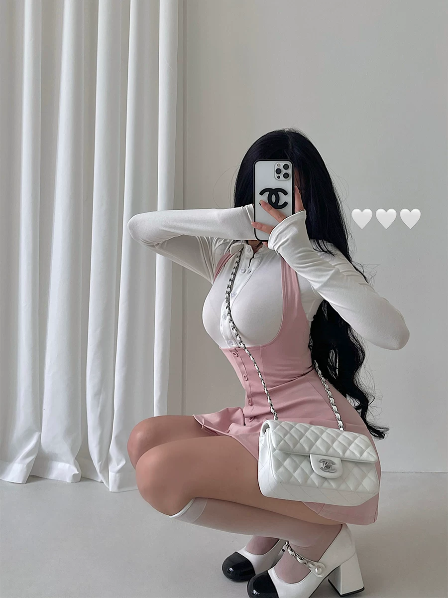 YoungGirlDay Pure Desire Áo thun dài tay có cổ gợi cảm Áo thun dài tay có cổ Bodycon Bộ váy ngắn