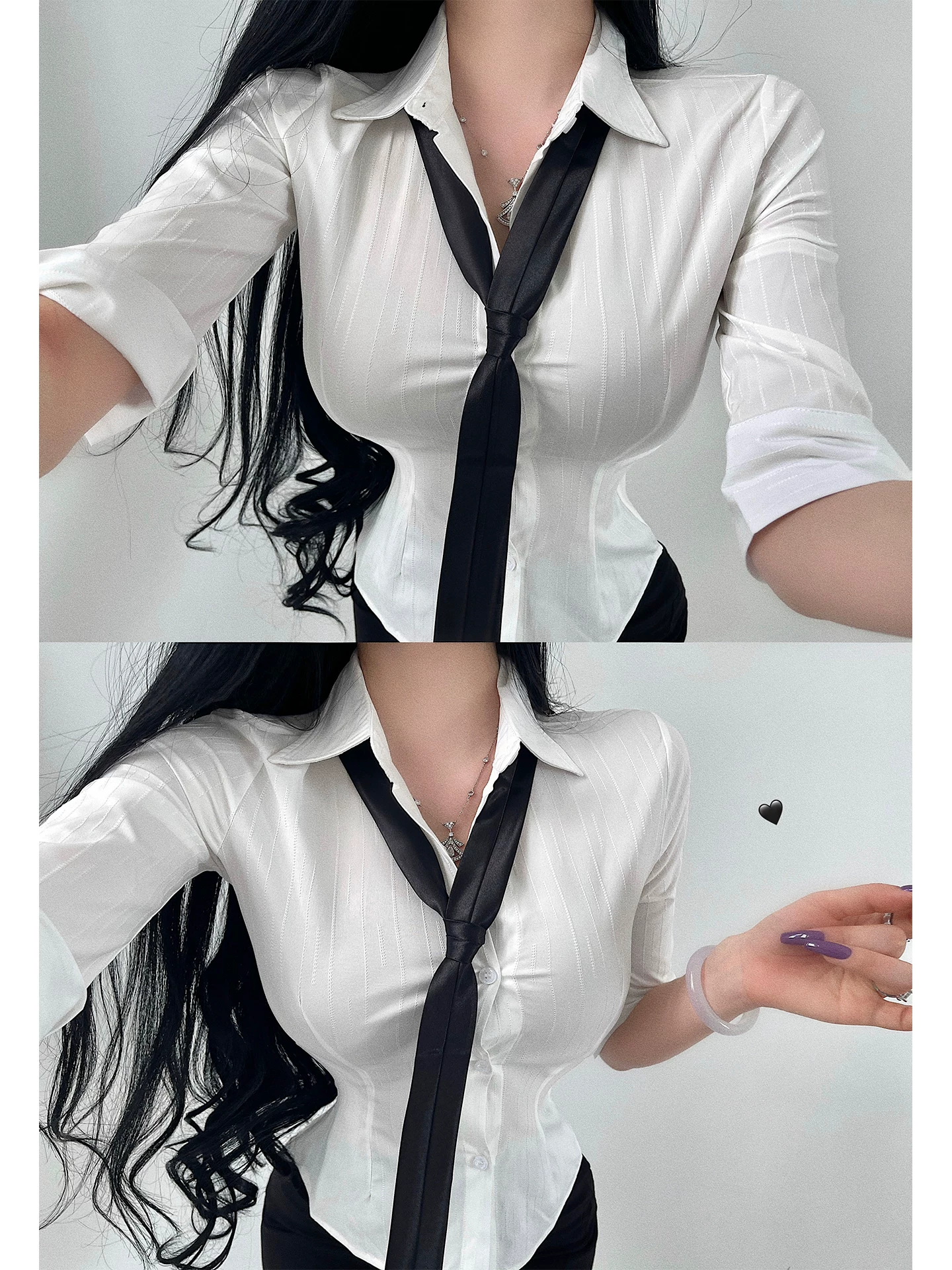 YoungGirlDay Phong cách trưởng thành Pure Desire Hàn Quốc OL Áo sơ mi thắt nơ tay lỡ vừa vặn ôm eo thon gọn kiểu OL Hàn Quốc.