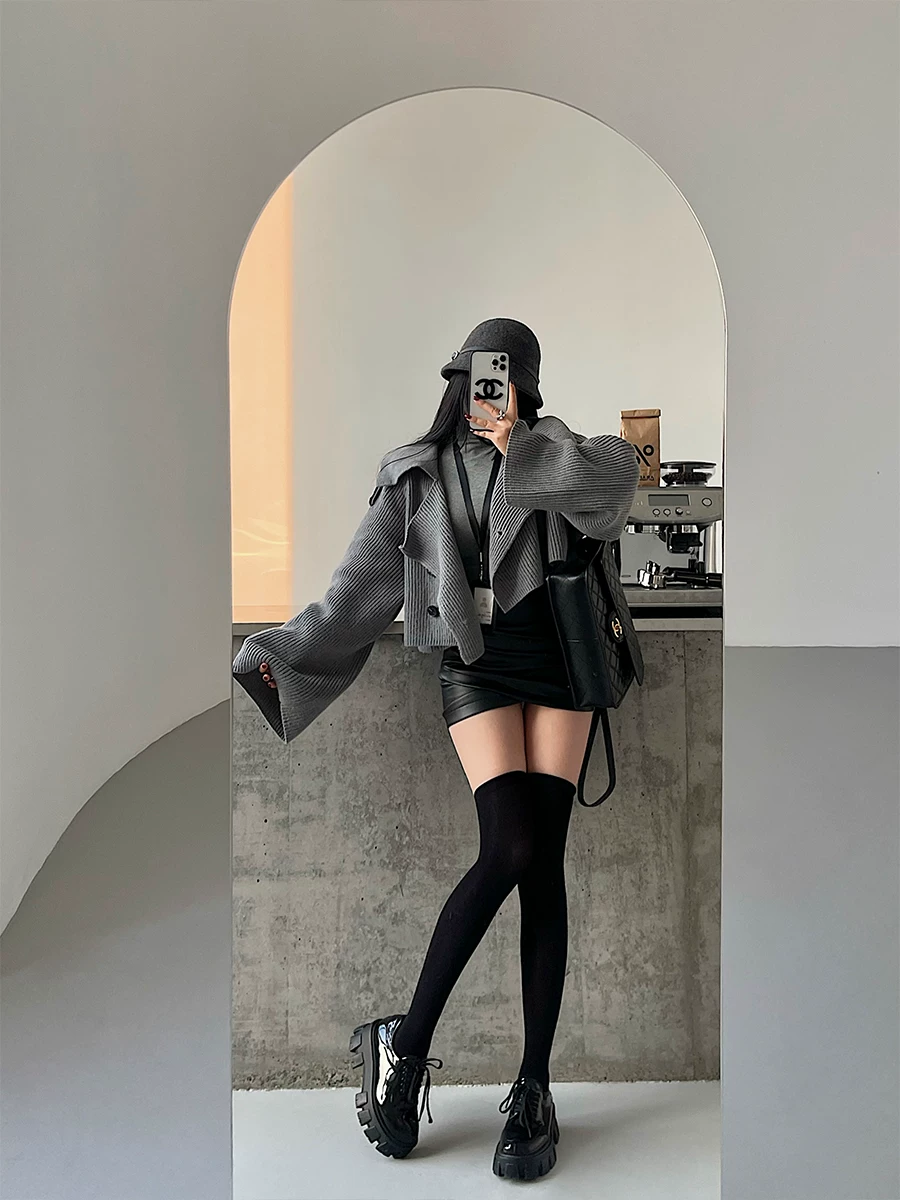 YoungGirlDay lazy vibe áo khoác cardigan dệt kim dáng rộng, dài tay, dáng rộng, có hai hàng khuy