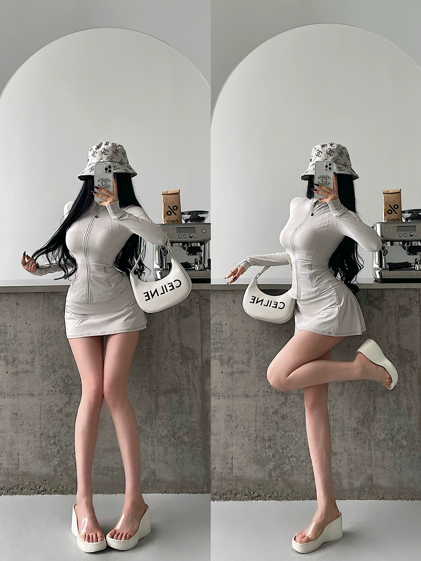 YoungGirlDay phong cách thuần khiết gợi cảm áo khoác có khóa kéo, váy ngắn cạp cao chống lộ hàng, bộ đồ thể thao thường ngày