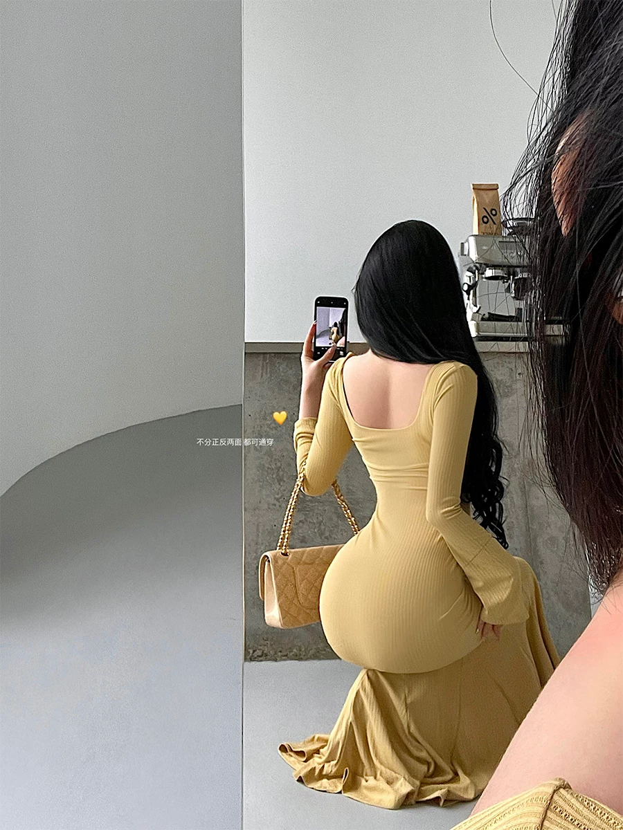 YoungGirlDay Pure Desire Style Slim Fit Tay áo loe dài vừa phải Váy ôm sát kiểu nàng tiên cá