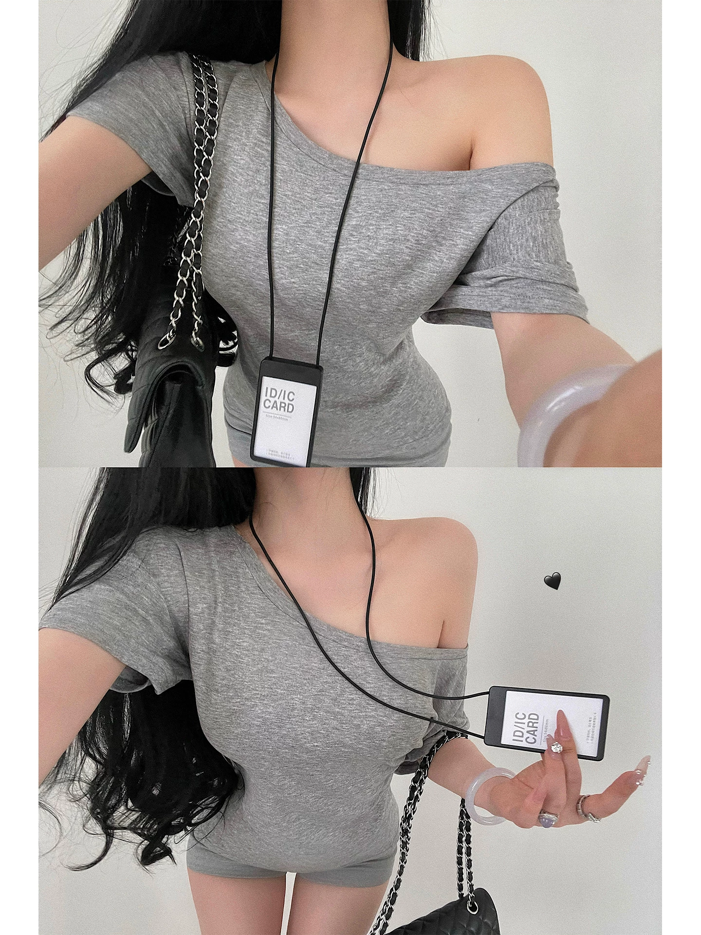 YoungGirlDay Pure Desire Phong cách lười biếng gợi cảm lệch vai dáng rộng giảm béo thắt eo áo thun ngắn tay dành cho nữ.