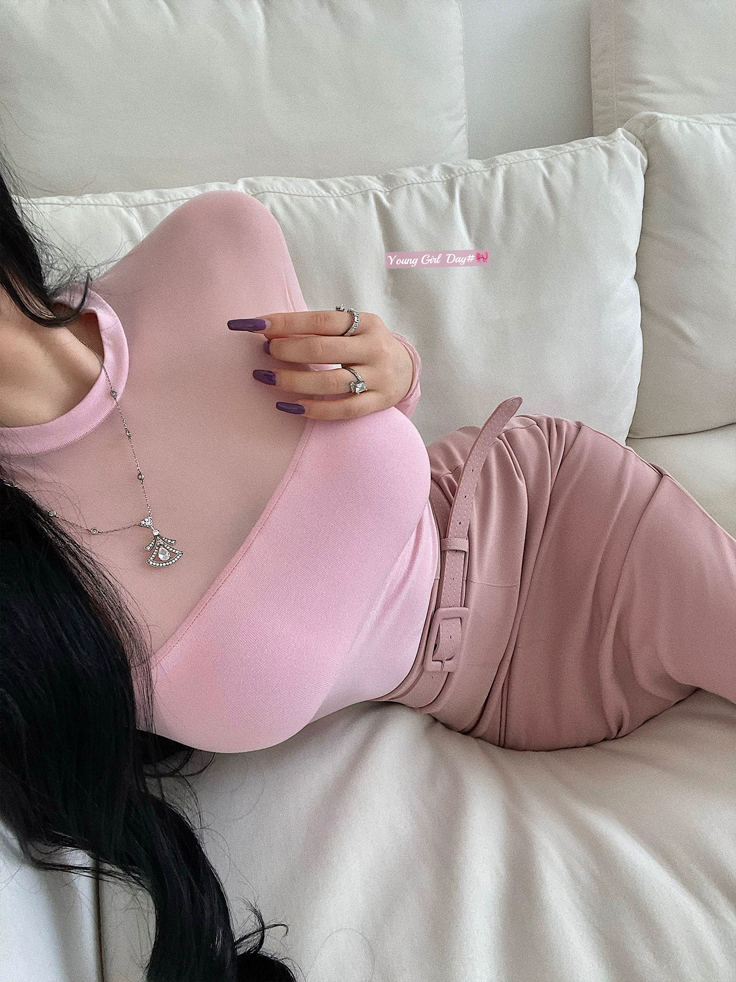 YoungGirlDay Pure Desire Áo thun dài tay cổ tròn gợi cảm Slim Fit lưới chắp vá có miếng đệm ngực tích hợp