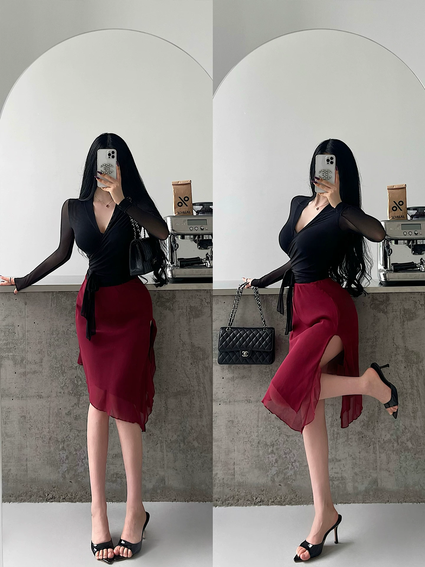 YoungGirlDay váy bodycon dài vừa phải, chất liệu lưới, xẻ cao, tôn dáng gợi cảm và quyến rũ