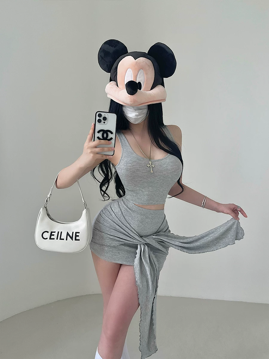 YoungGirlDay Áo crop top ngắn gợi cảm của các cô gái nóng bỏng châu Âu và Mỹ, lộ rốn, bộ váy ôm sát cạp cao có dây buộc.