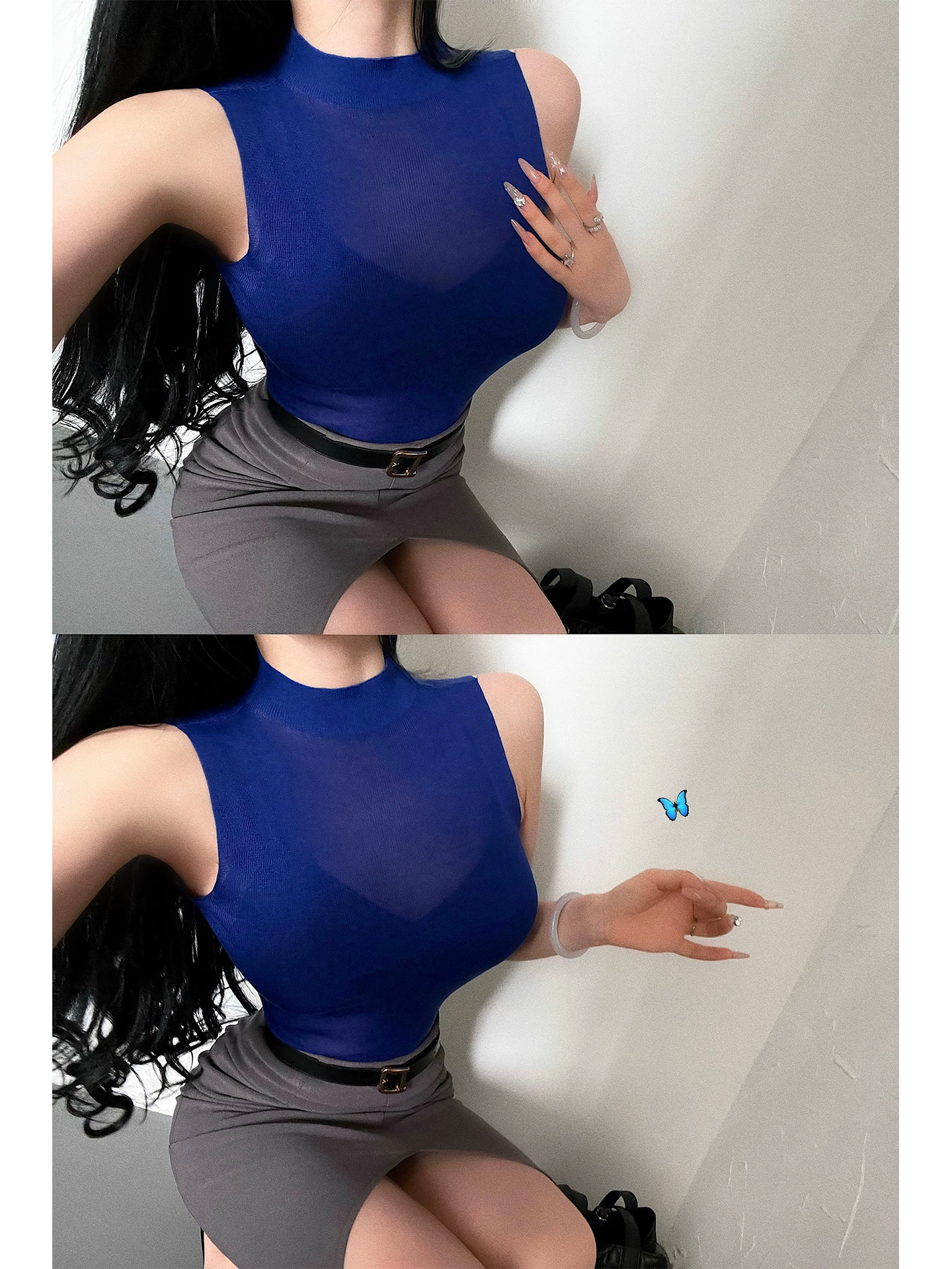 YoungGirlDay Phong cách trưởng thành Khát vọng thuần khiết Cổ cao co giãn Slim Fit Màu trơn Hơi mỏng Áo thun không tay Lyocell.