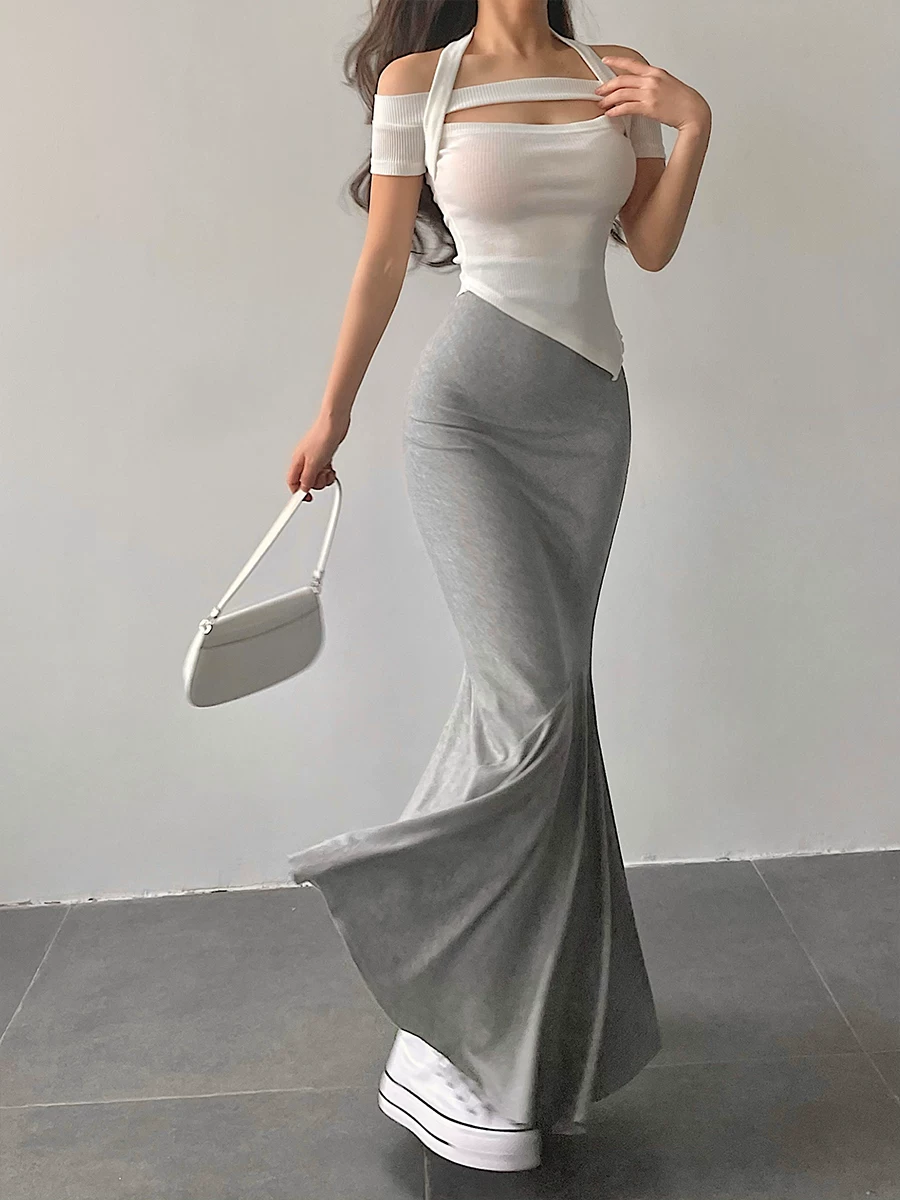 YoungGirlDay khao khát thuần khiết gợi cảm eo cao ôm sát co giãn ôm sát cơ thể váy đuôi cá không đều váy dài
