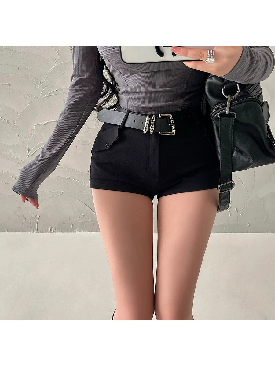 YoungGirlDay Quần short công sở ôm sát eo cao gợi cảm phong cách Mỹ kèm thắt lưng thời thượng.